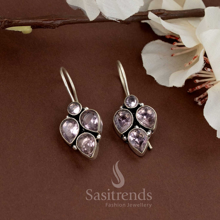 Stylish oxidised earrings featuring clustered purple stones, suited for college and relaxed casual wear – Sasitrends