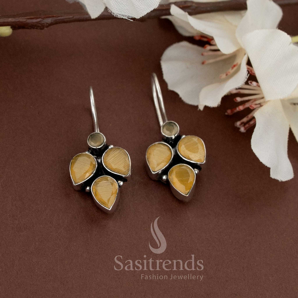 Casual oxidised earrings featuring yellow natural stone clusters in a teardrop form – Sasitrends