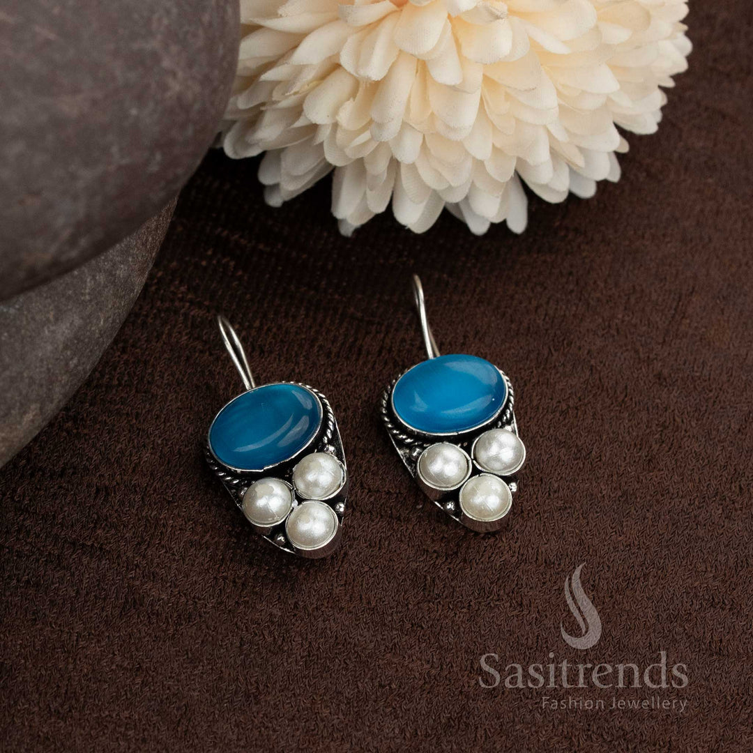 Handcrafted 2356W oxidised earrings with pearl cluster