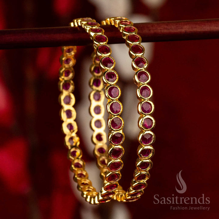 Traditional Micro Gold Plated Guaranteed Ruby Kemp AD Stone One Gram Bangles 