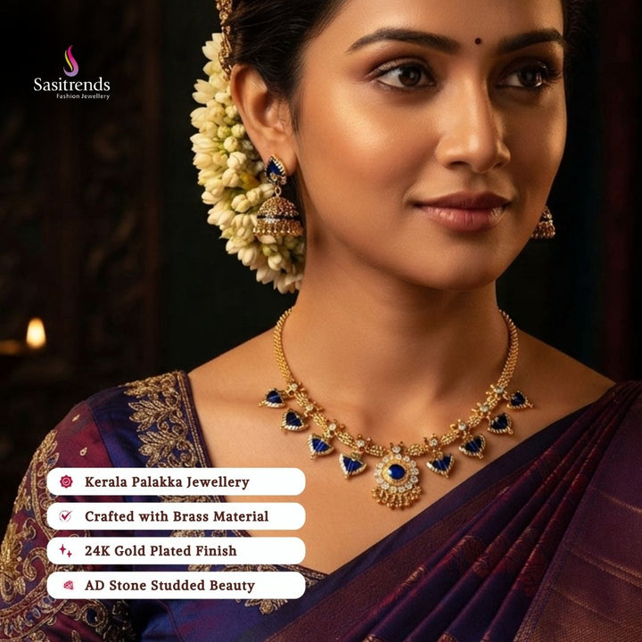 Guaranteed Micro gold plated AD stone palakka necklace model image - Sasitrends