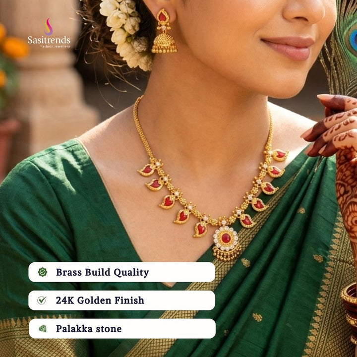 Guaranteed kerala style Micro gold plated AD stone palakka necklace - Sasitrends