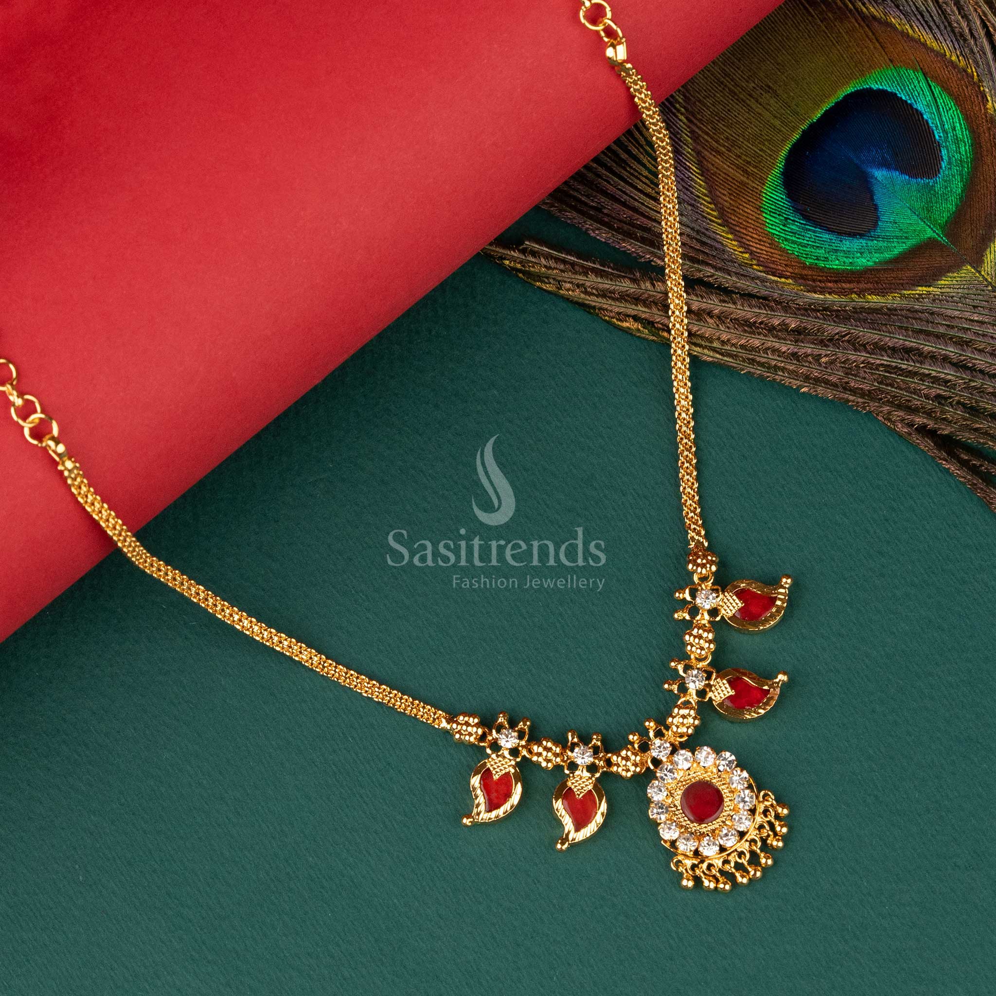 Traditional Red Palakka Mango Necklace 1 Gram Micro Gold Plated Sasitrends