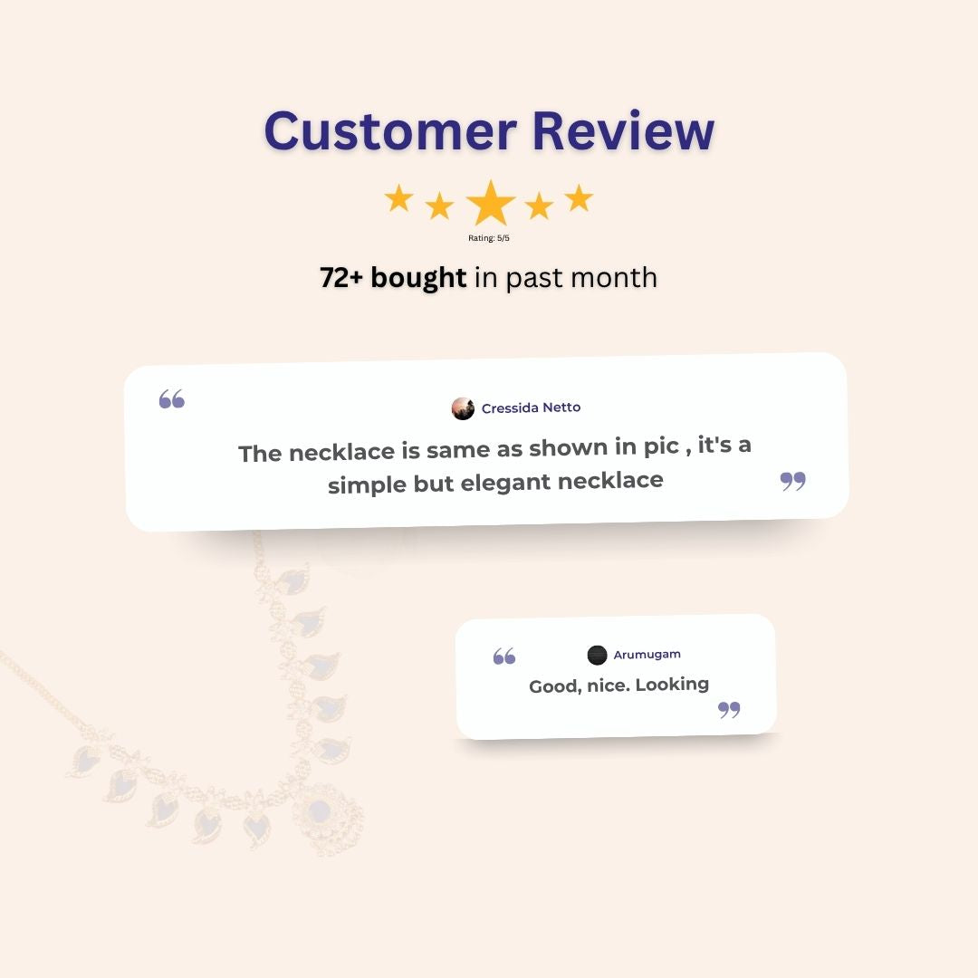 Customer review image featuring micro gold plated necklace set with premium craftsmanship, attractive shine, comfortable styling, and a rich gold appearance from Sasitrends.