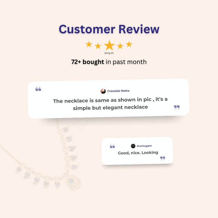 Customer review image featuring micro gold plated necklace set with premium craftsmanship, attractive shine, comfortable styling, and a rich gold appearance from Sasitrends.