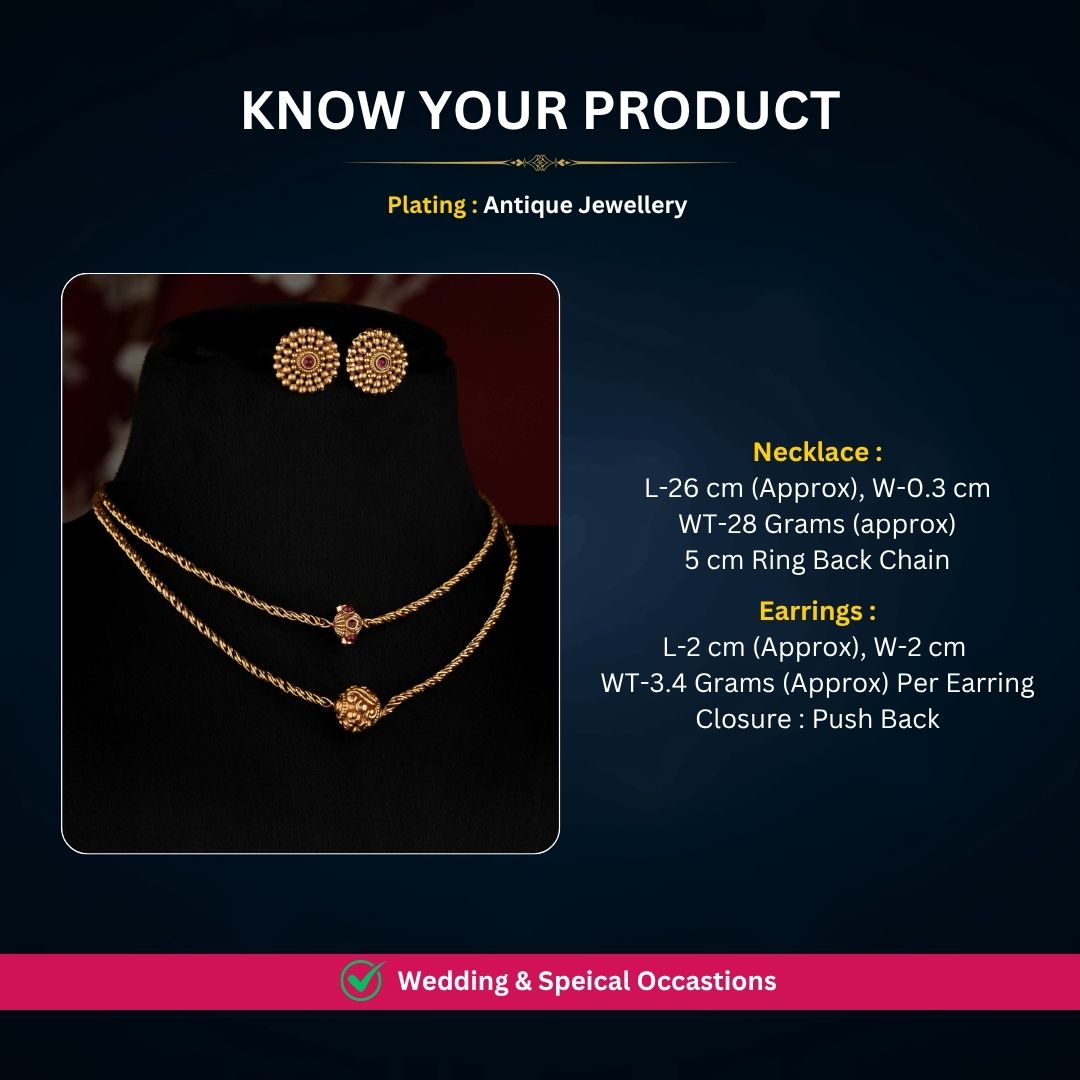 Antique gold plated necklace set measurement image - Sasitrends