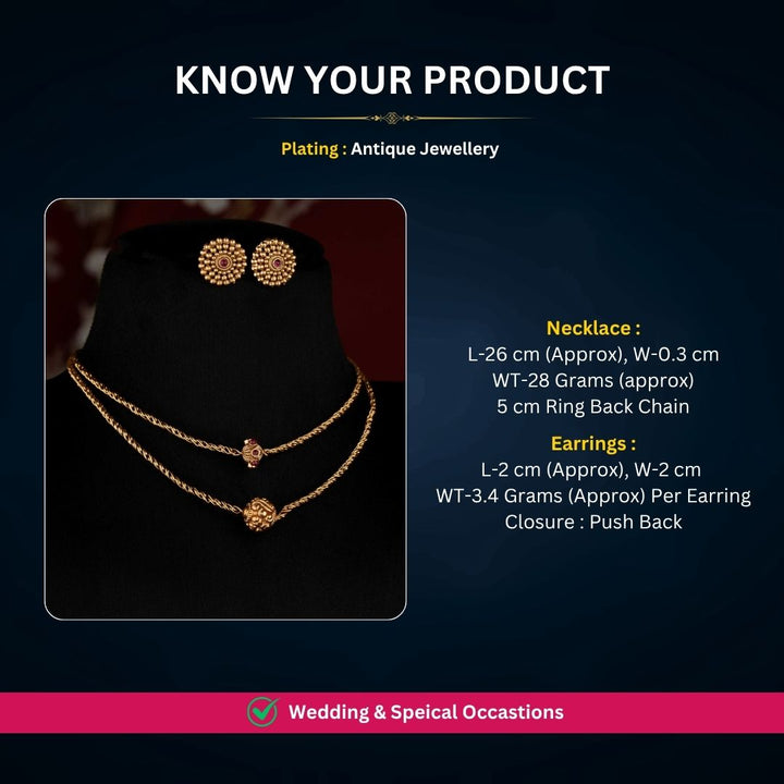 Antique gold plated necklace set measurement image - Sasitrends
