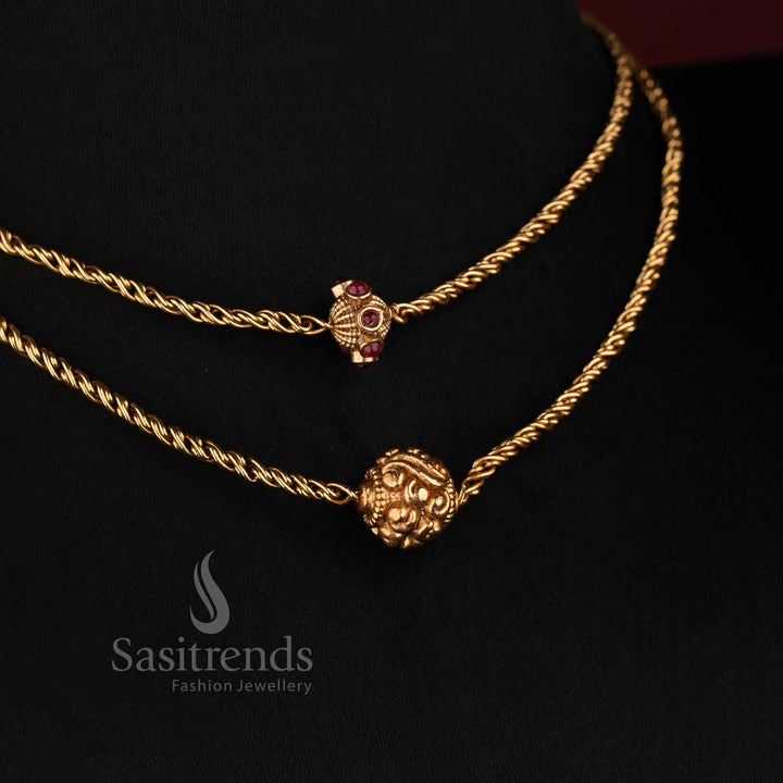 Sasitrends antique gold plated traditional temple floral double-layer necklace set 