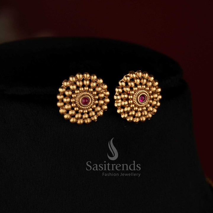 Sasitrends antique gold plated temple-inspired double-layer floral necklace jewellery set 