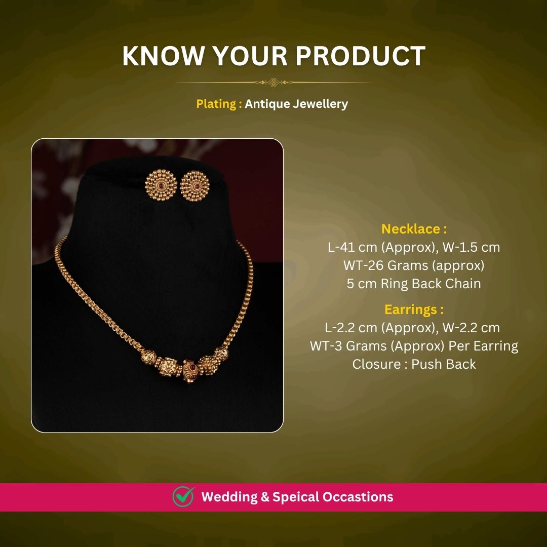 Antique gold plated necklace set measurement image - Sasitrends