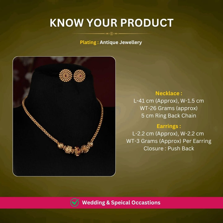Antique gold plated necklace set measurement image - Sasitrends