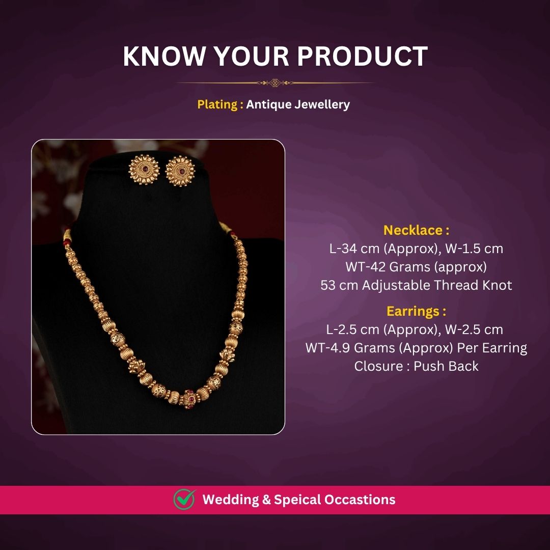 Antique gold plated necklace set measurement image - Sasitrends