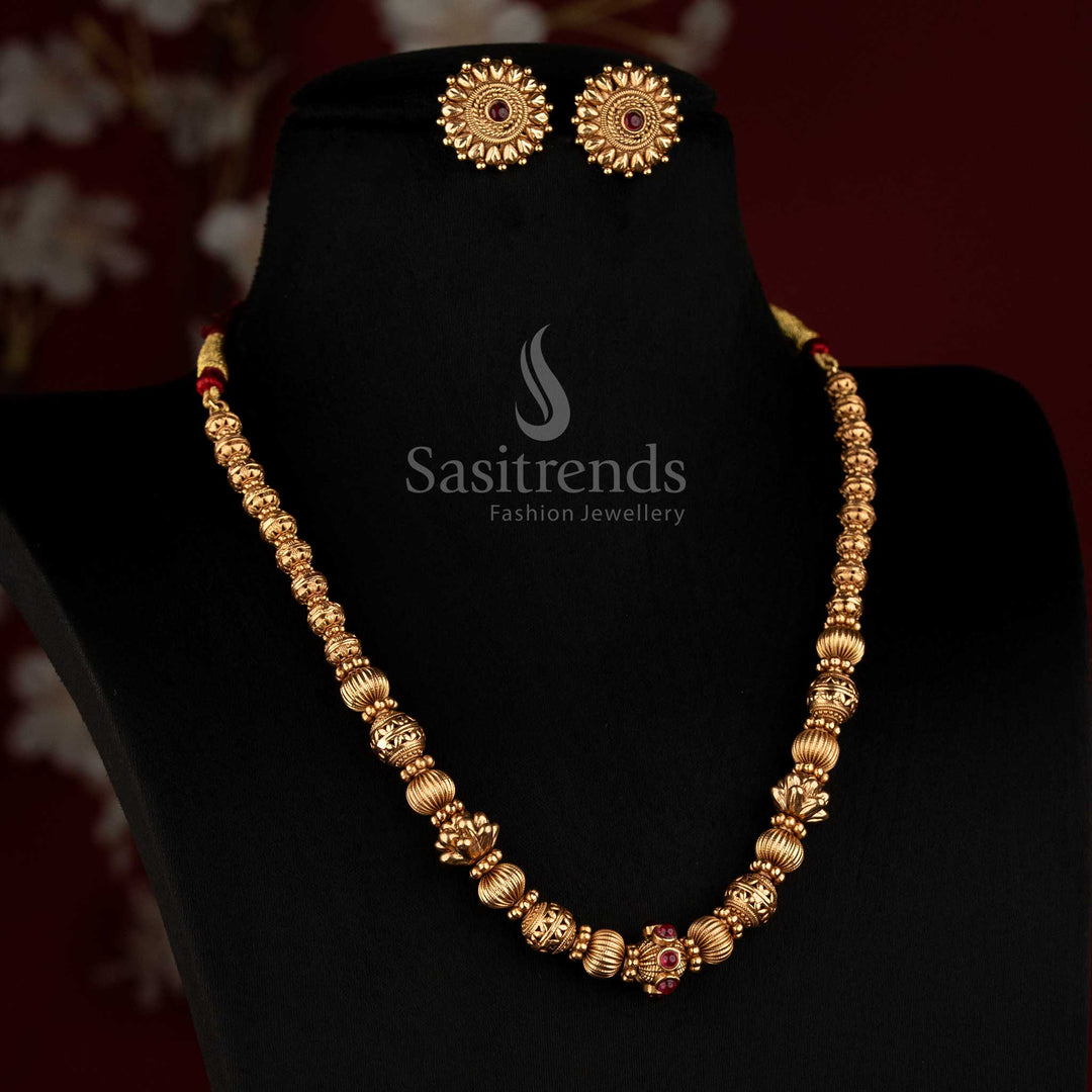 Antique Gold Plated Coral Pearl Long Haram Necklace Set for Wedding and Festive Wear - Sasitrends