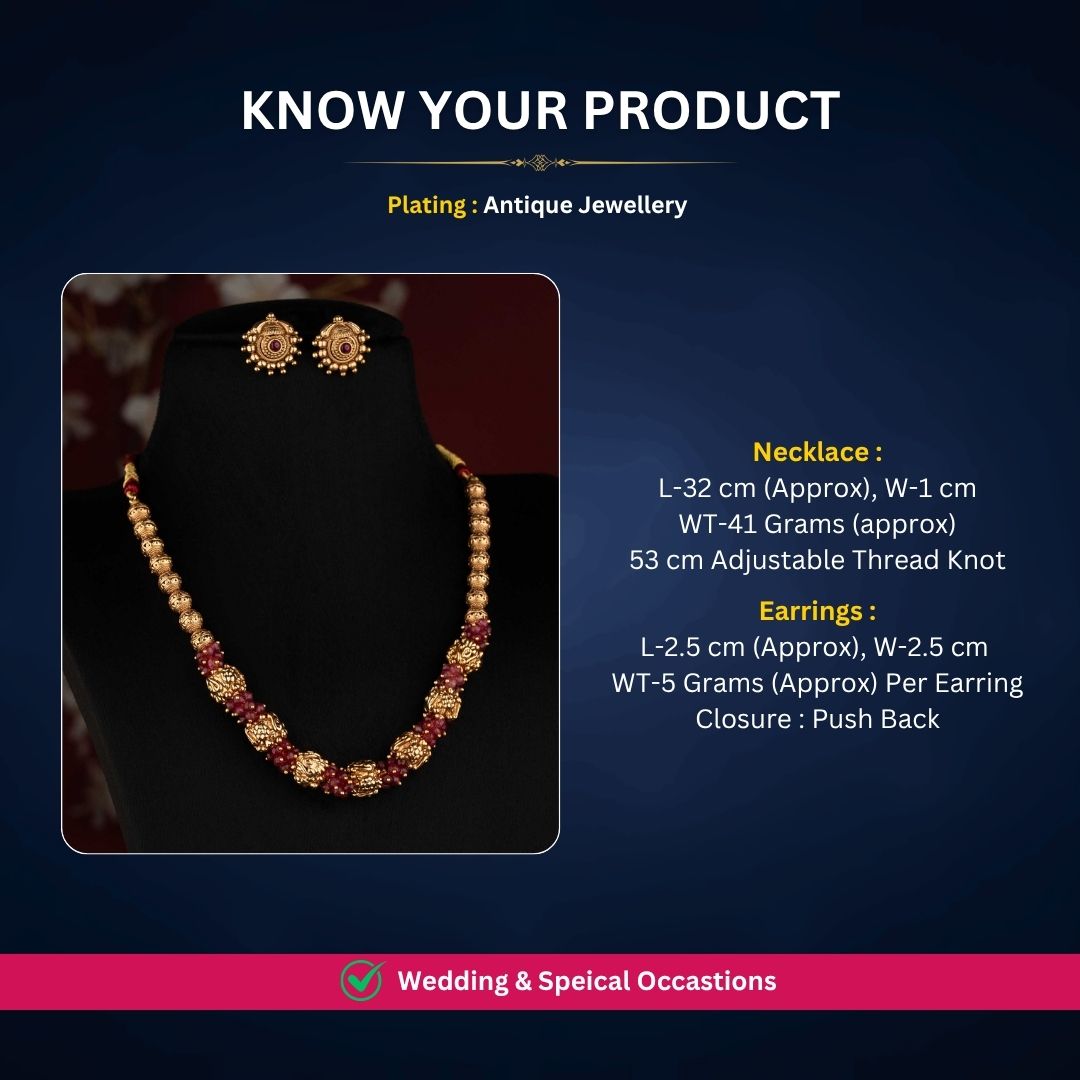 Antique gold plated necklace set measurement image - Sasitrends