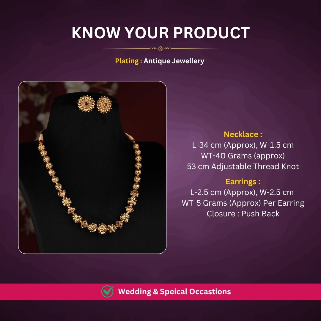 Antique gold plated necklace set measurement image - Sasitrends