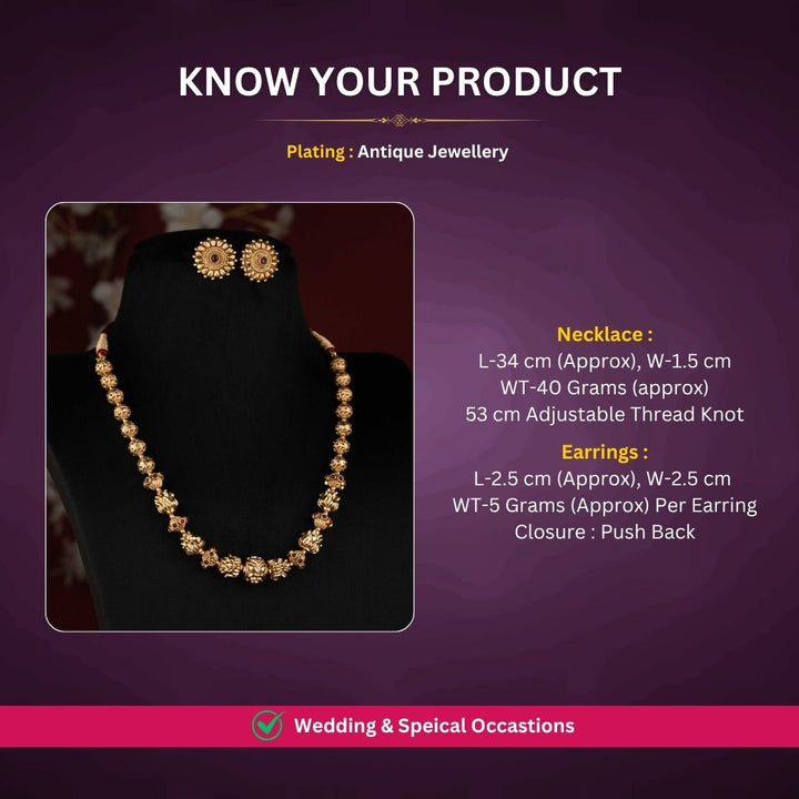 Antique gold plated necklace set measurement image - Sasitrends