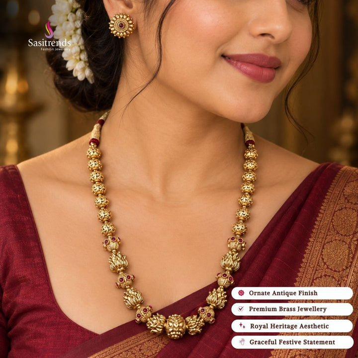 Antique gold plated coral bead necklace set - Sasitrends