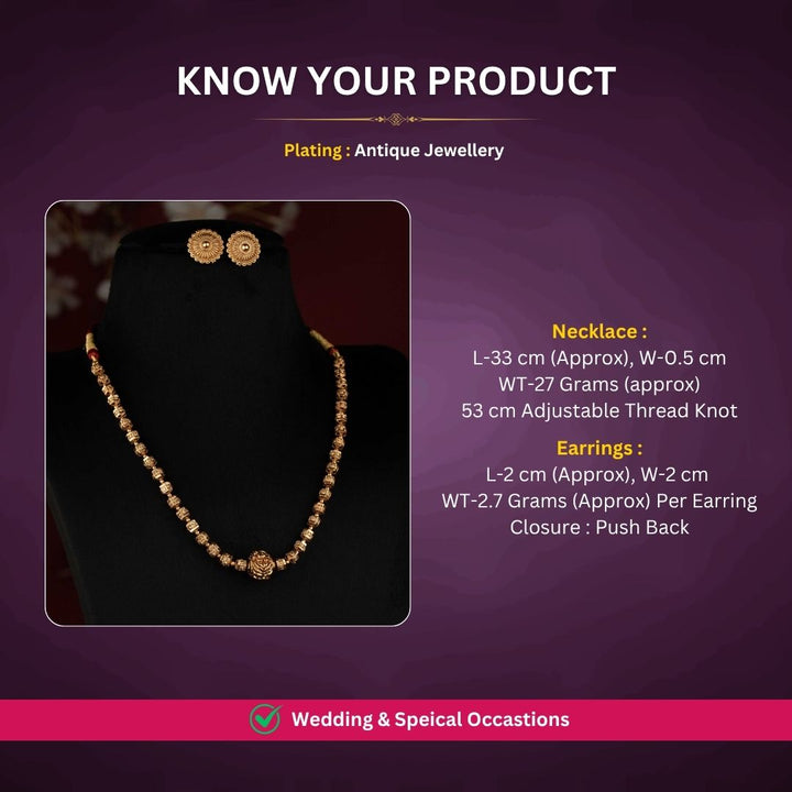 Antique gold plated necklace set measurement image - Sasitrends