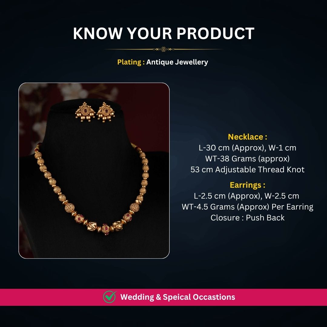 Antique gold plated necklace set measurement image - Sasitrends