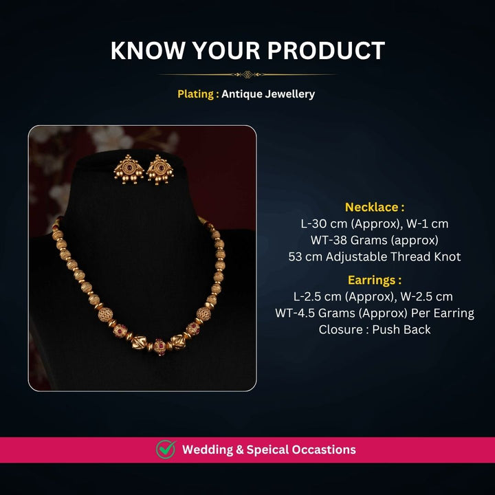 Antique gold plated necklace set measurement image - Sasitrends