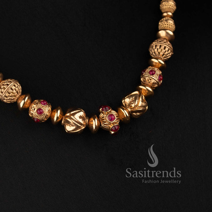 Traditional Antique Gold Square Bead Long Necklace Jewellery Set for Women - Sasitrends