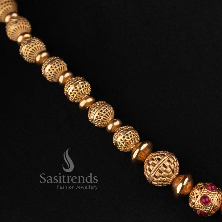 Traditional Antique Gold Square Bead Long Necklace Jewellery Set for Women - Sasitrends