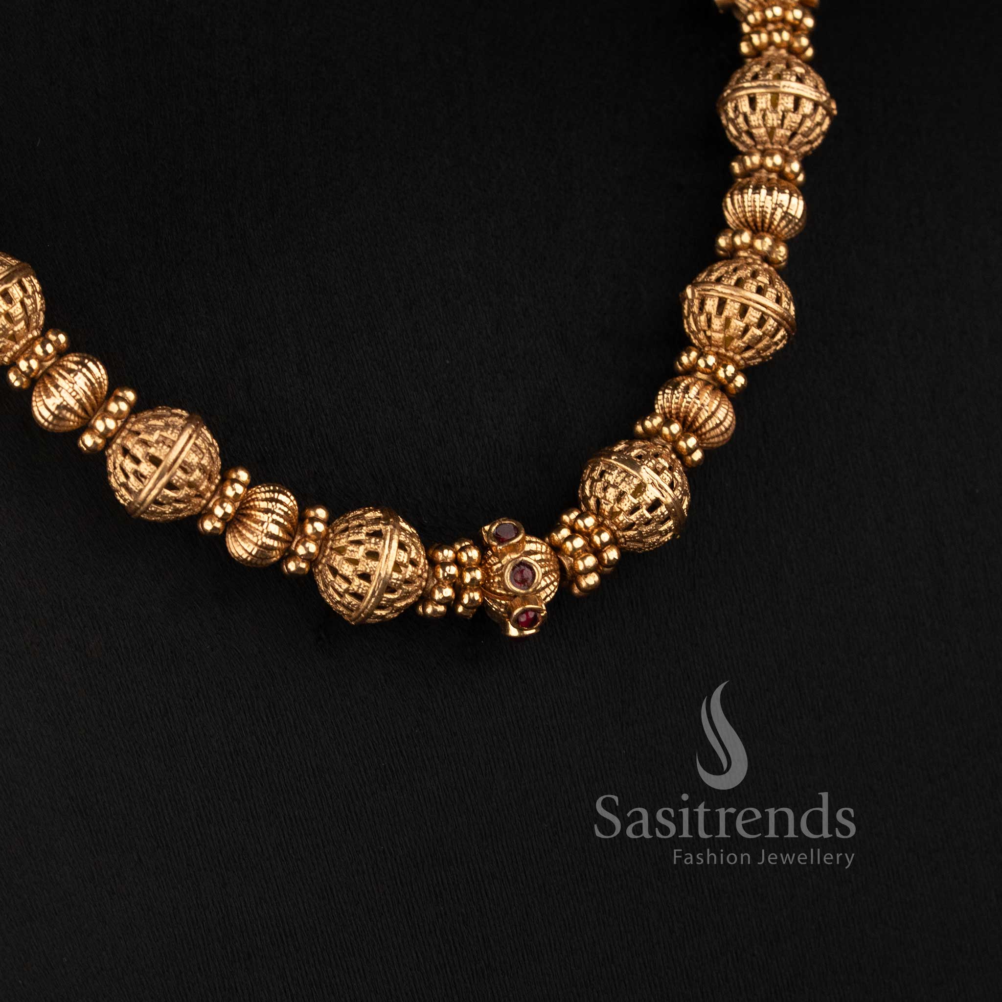Traditional Antique Gold Square Bead Long Necklace Jewellery Set for Women - Sasitrends
