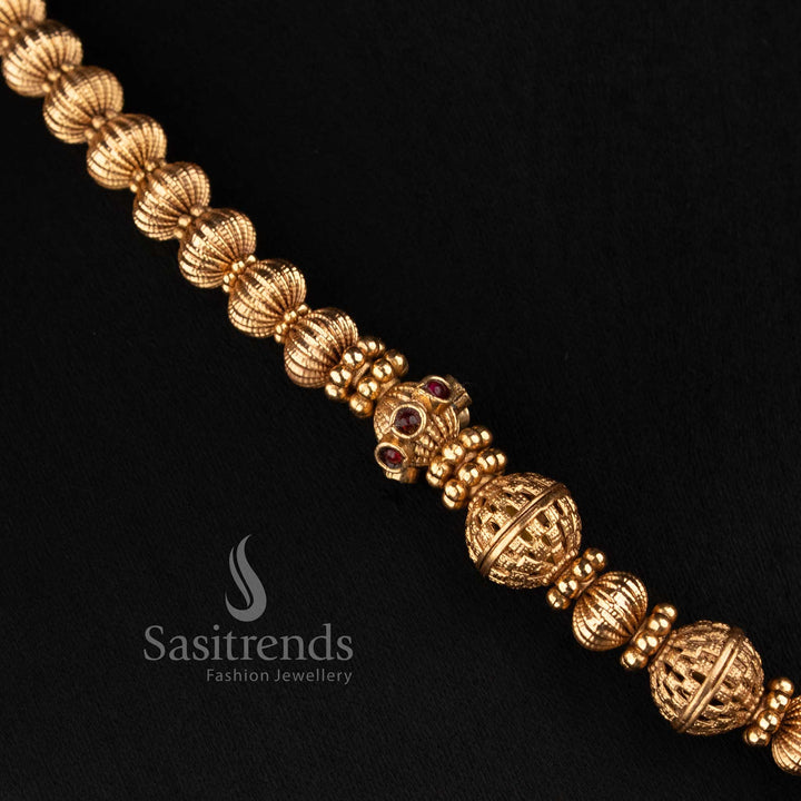 Traditional Antique Gold Square Bead Long Necklace Jewellery Set for Women - Sasitrends