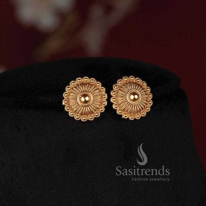 Traditional Antique Gold Square Bead Long Necklace Set with Temple Style Centre Motif - Sasitrends