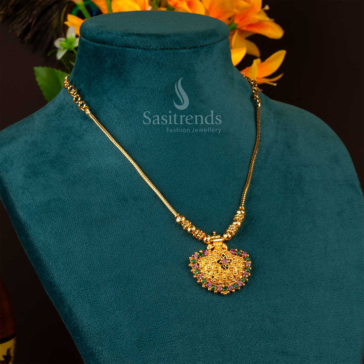 Sasitrends - Traditional One Gram Micro Gold-Plated Pendant Chain Necklace with AD Stones