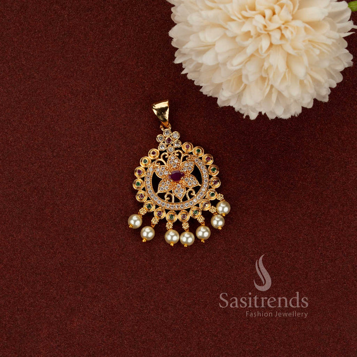 Exquisite One Gram Micro Gold Plated Floral Motif Pendant - Sasitrends