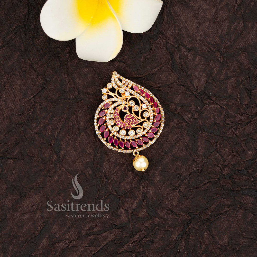 Micro gold plated mango design pendant with intricate american diamond - Sasitrends 