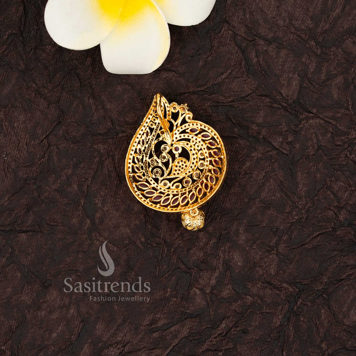 Micro gold plated mango design pendant with intricate american diamond - Sasitrends  