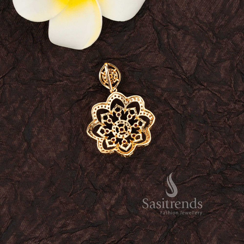 Traditional micro gold plated multi-color floral stone pendant for ethnic wear - Sasitrends 