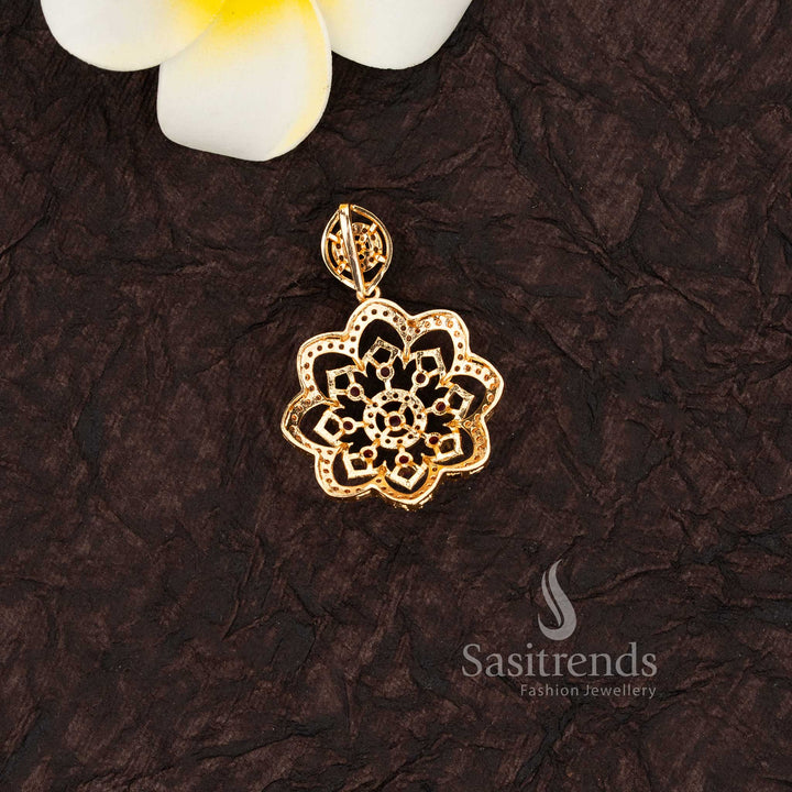 Traditional micro gold plated multi-color floral stone pendant for ethnic wear - Sasitrends 