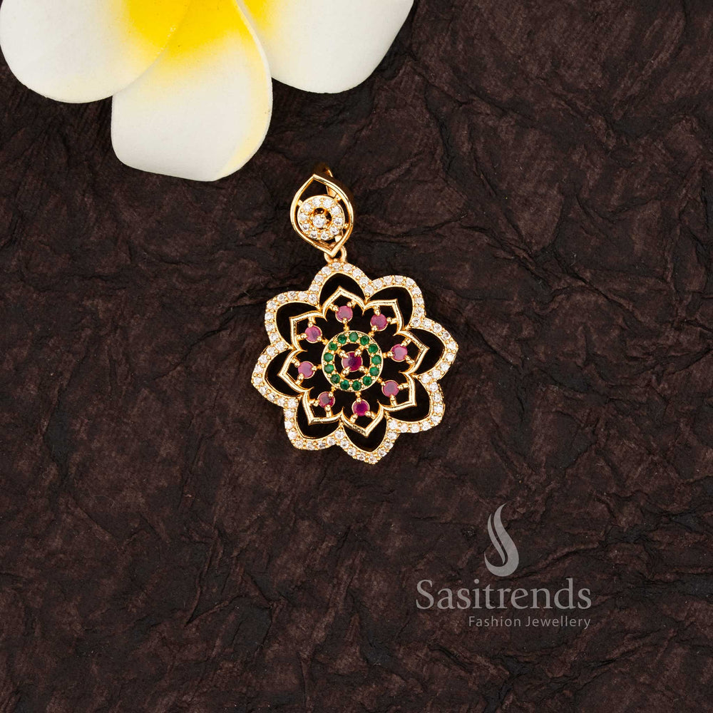 Traditional micro gold plated multi-color floral stone pendant for ethnic wear - Sasitrends