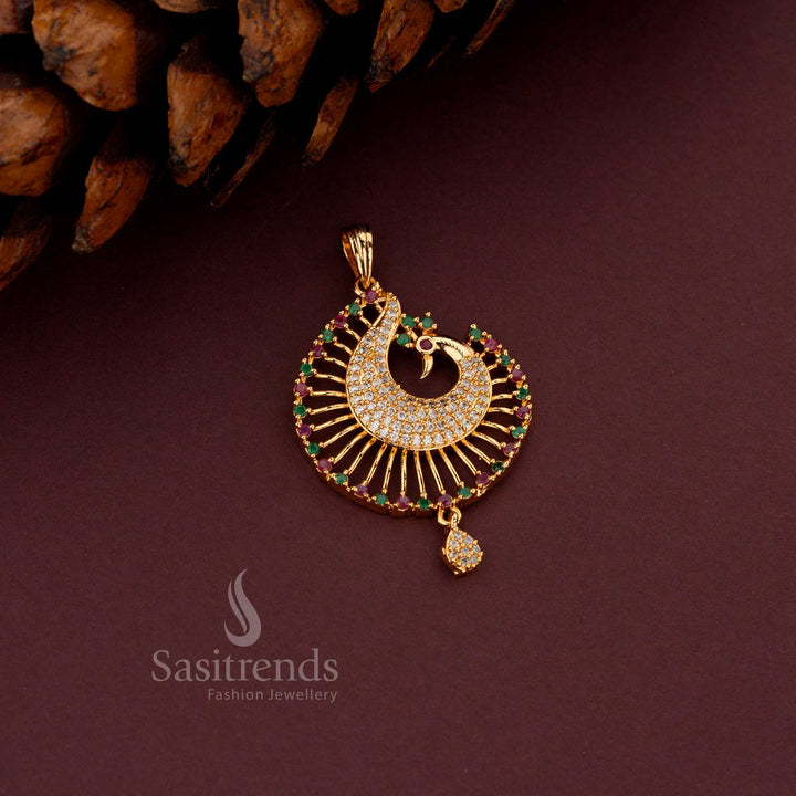 Amazing One Gram Micro Gold Plated Peacock American Diamond Designer Pendant | Look Like Real Gold