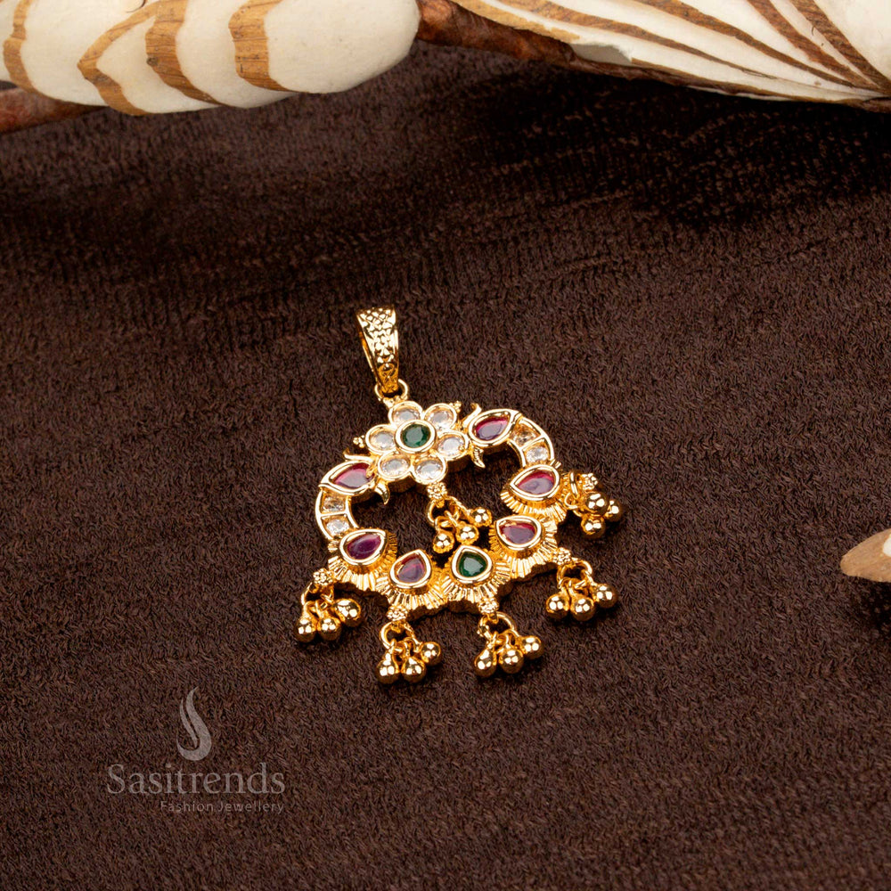 Handcrafted designer golden ball pendant with vibrant multi-color gemstones and dazzling American diamonds for a luxurious appeal - Sasitrends
