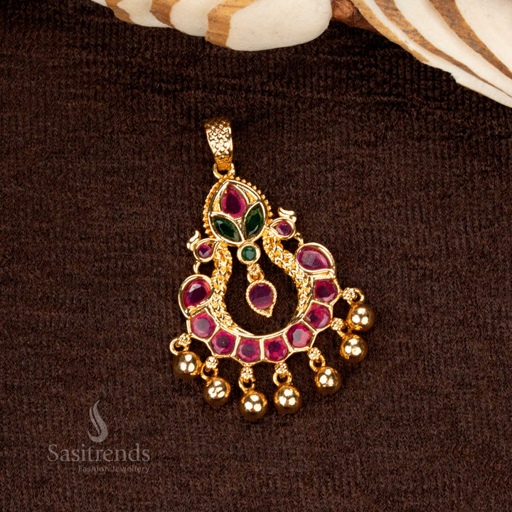 Royal micro gold plated AD-studded pendant with ruby and green stone accents, perfect for a heritage-inspired jewellery collection - Sasitrends