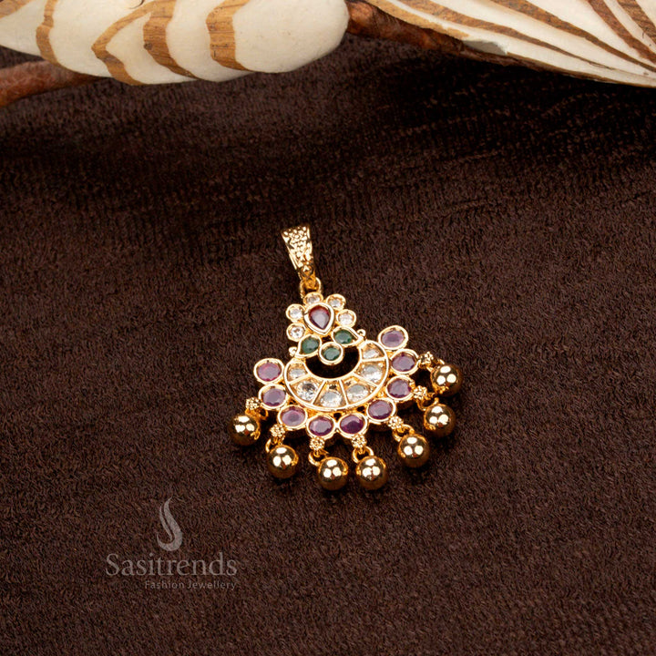 Colorful micro gold plated golden ball pendant with sparkling multi-stone AD embellishments, a statement piece for any look - Sasitrends