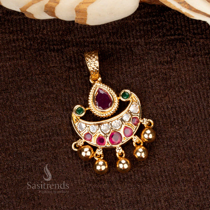 Charming floral golden ball pendant featuring micro gold plating and a mix of radiant AD stones in multiple hues for a dazzling effect - Sasitrends