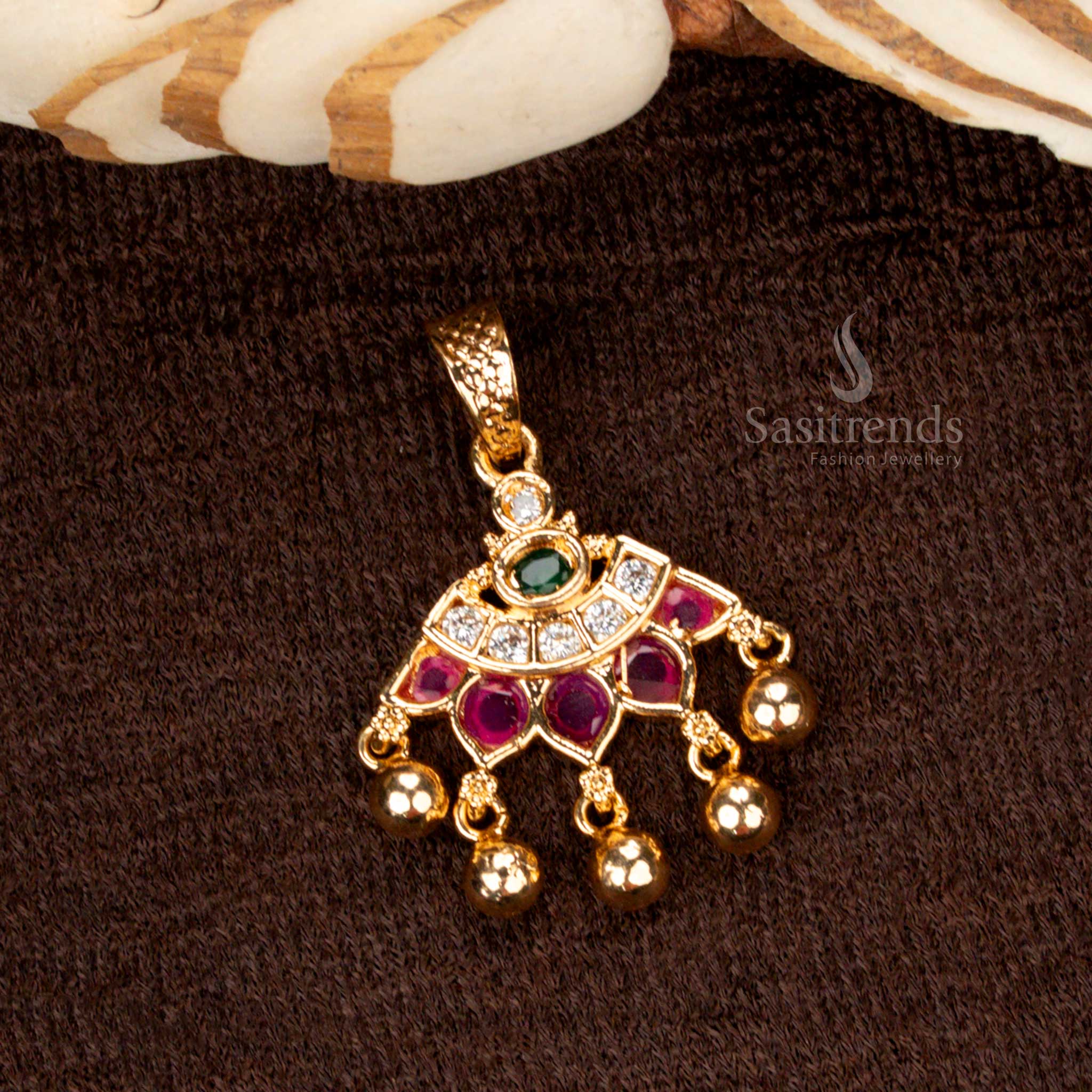 Artistic multi-stone floral golden ball pendant with a fusion of traditional and modern designs, enhanced by micro gold plating and American diamonds - Sasitrends