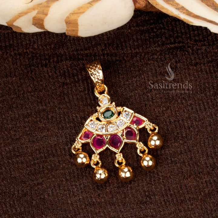 Artistic multi-stone floral golden ball pendant with a fusion of traditional and modern designs, enhanced by micro gold plating and American diamonds - Sasitrends