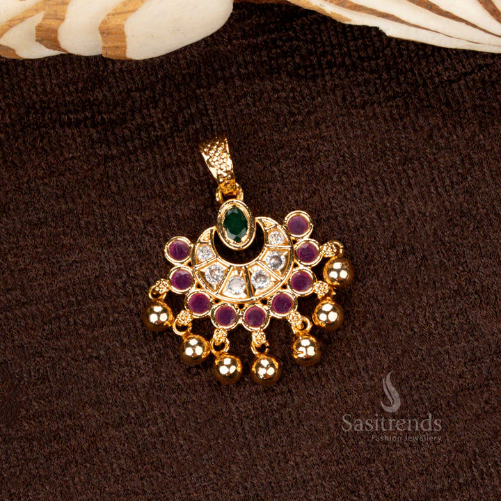 Beautifully designed moon floral golden ball pendant with micro gold plating, adorned with exquisite multi  stones and intricate AD detailing - Sasitrends