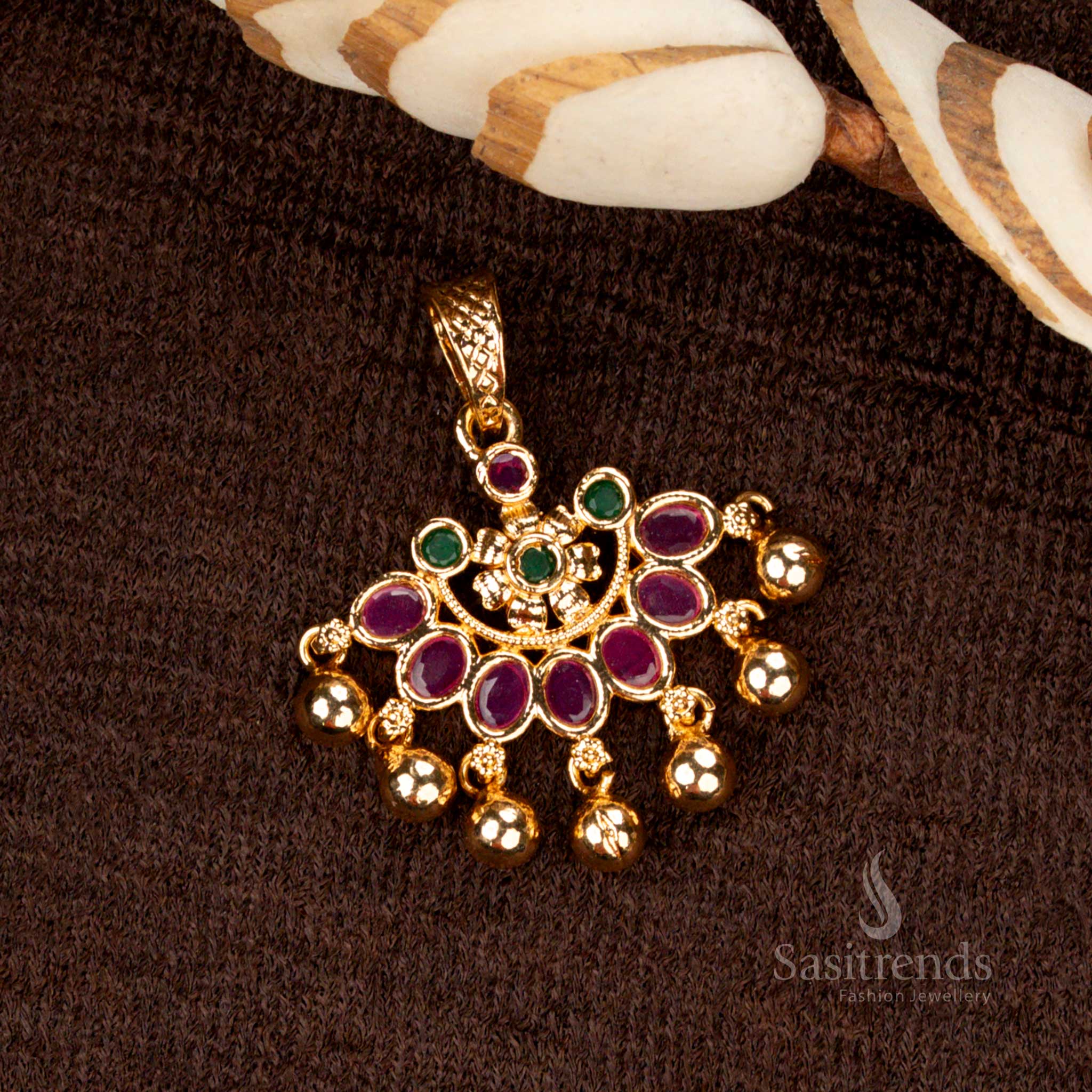 Elegant floral pattern golden ball pendant with micro gold plating and sparkling American diamonds, a timeless addition to any jewellery collection - Sasitrends