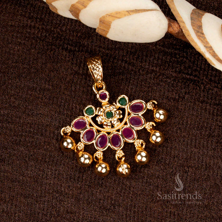 Elegant floral pattern golden ball pendant with micro gold plating and sparkling American diamonds, a timeless addition to any jewellery collection - Sasitrends