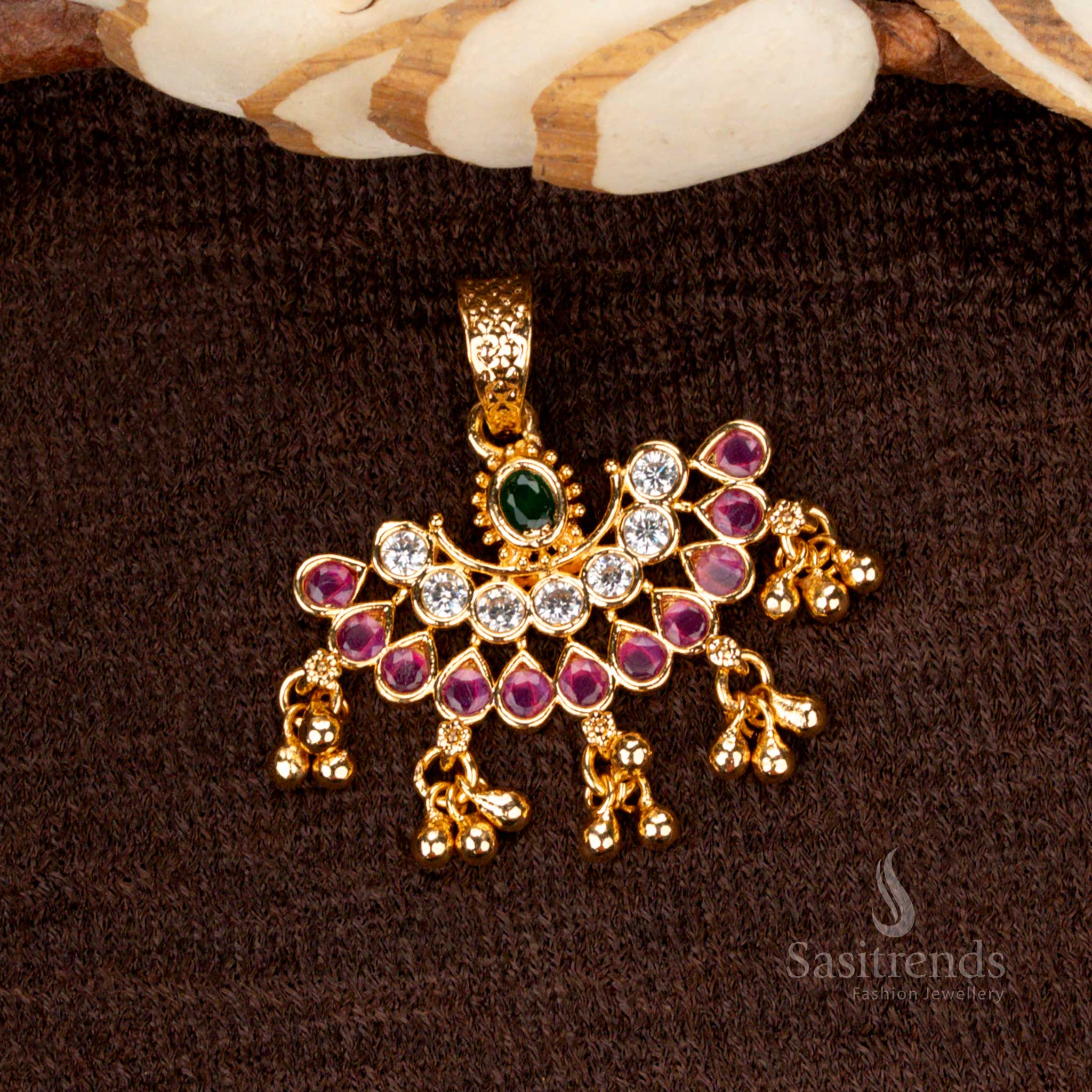 Charming moon and flower-themed golden ball pendant, adorned with micro gold plating and colorful AD stones, perfect for festive occasions - Sasitrends