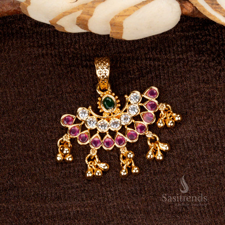 Charming moon and flower-themed golden ball pendant, adorned with micro gold plating and colorful AD stones, perfect for festive occasions - Sasitrends