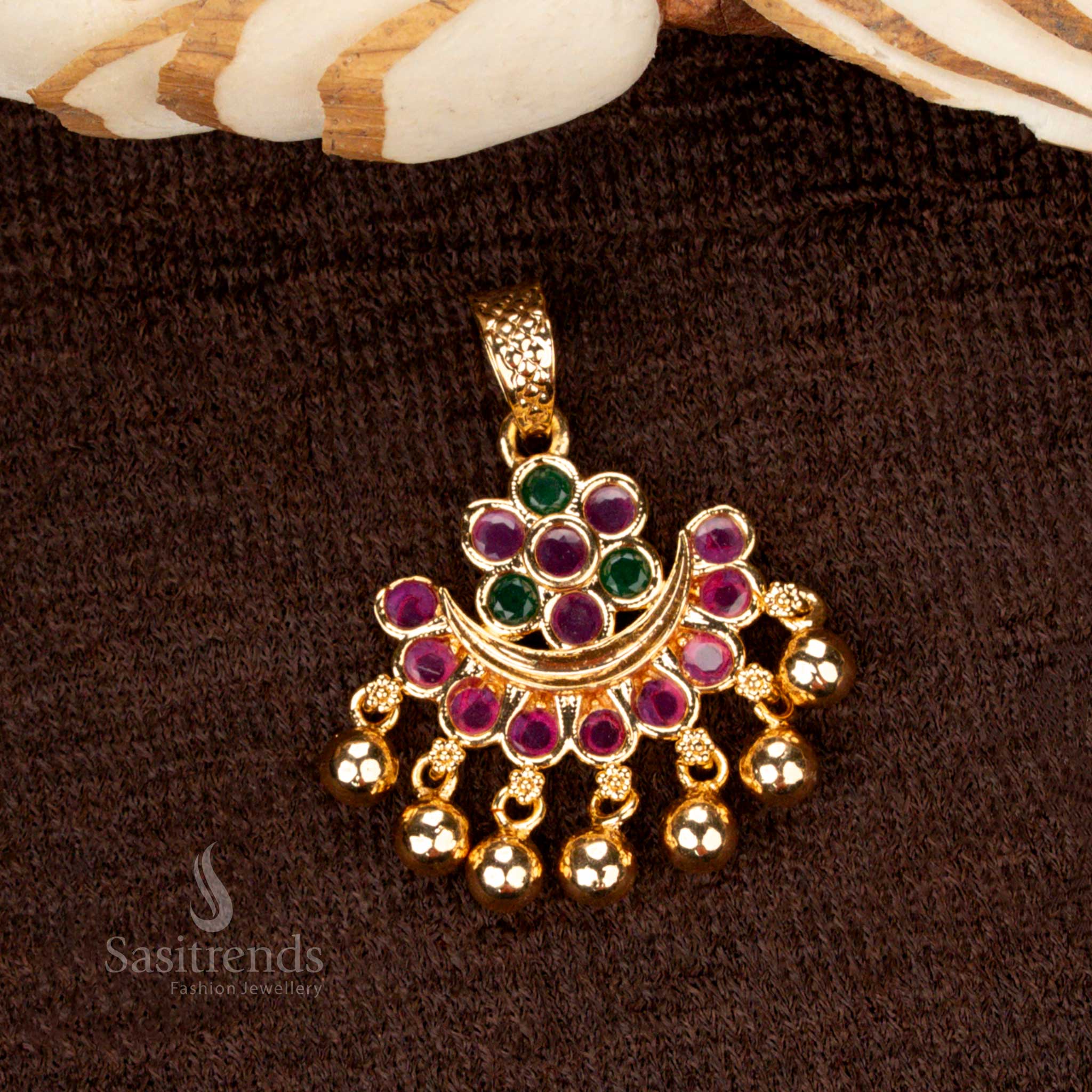 Intricately handcrafted floral golden ball pendant with micro gold plating and sparkling AD stones, perfect for a sophisticated look - Sasitrends