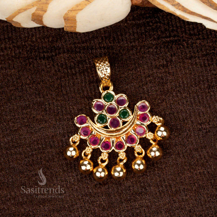 Intricately handcrafted floral golden ball pendant with micro gold plating and sparkling AD stones, perfect for a sophisticated look - Sasitrends
